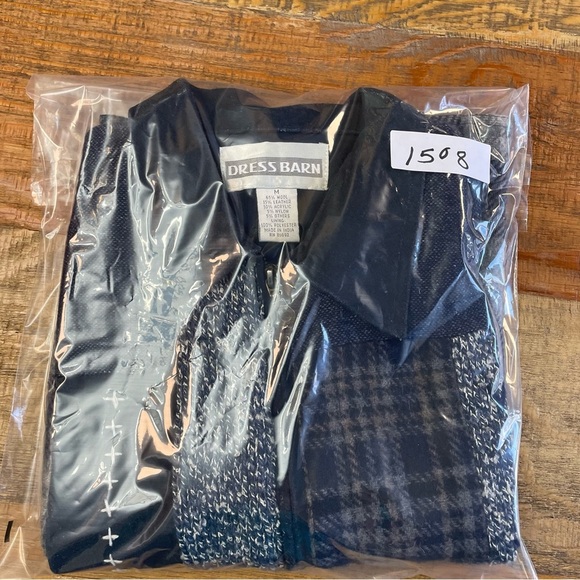 Vintage Leather Wool Knit Patchwork Zip Up Dress Barn Vest Size Medium - Picture 8 of 8